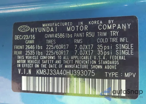 2017 Hyundai Tucson Se from USA, damaged, VIN KM8J33A40HU393075